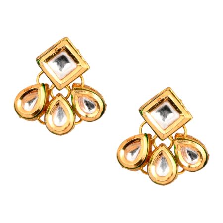 Gold Tone Square & Triple Teardrop Cluster Earrings Pair